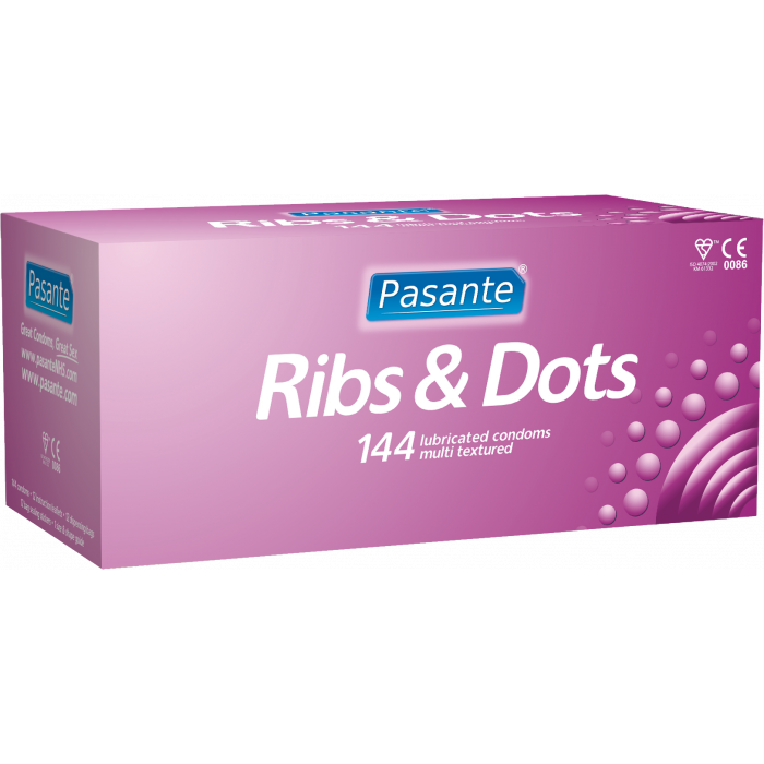 Pasante Ribs and Dots - preservativi stimolanti 144 pezzi